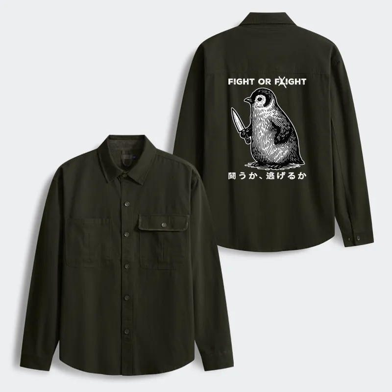 Tokyo-Tiger Funny Fight Or Flight Men's Corduroy Work Jacket