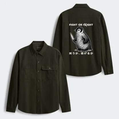 Tokyo-Tiger Funny Fight Or Flight Men's Corduroy Work Jacket