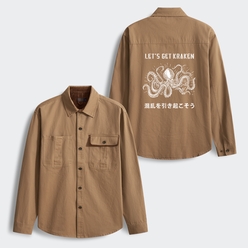 Tokyo-Tiger Funny Octopus：Let’s Get Kraken Men's Corduroy Work Jacket