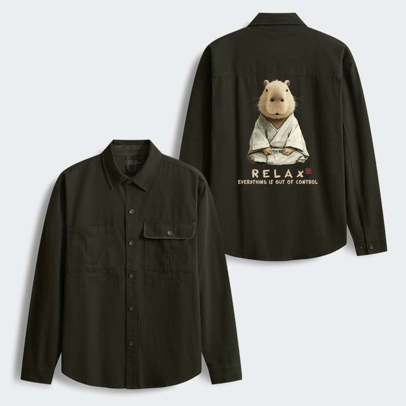 Tokyo-Tiger Zen Capybara：Relax, it's all chaos Men's Corduroy Work Jacket