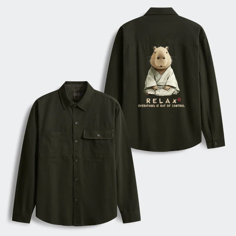 Tokyo-Tiger Zen Capybara：Relax, it's all chaos Men's Corduroy Work Jacket