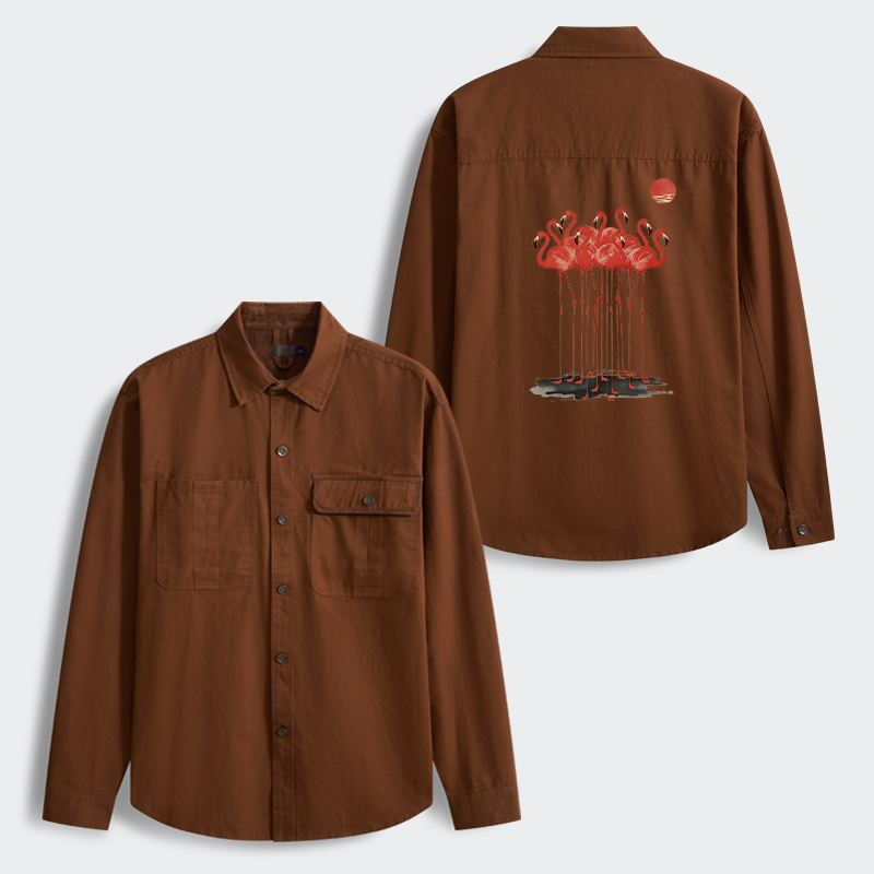 Tokyo-Tiger Flamingos at Dusk Men's Corduroy Work Jacket