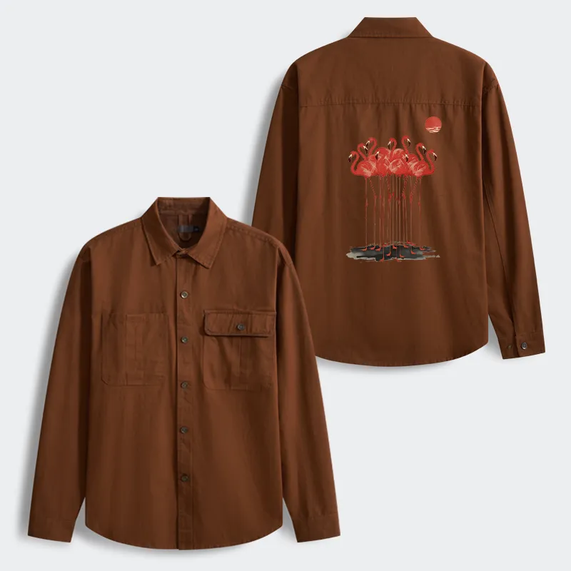 Tokyo-Tiger Flamingos at Dusk Men's Corduroy Work Jacket