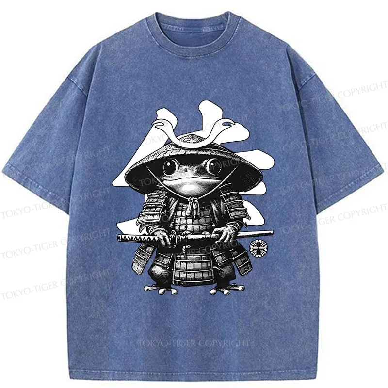 Tokyo-Tiger Frog Japanese Samurai Retro Washed T-Shirt