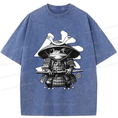 Tokyo-Tiger Frog Japanese Samurai Retro Washed T-Shirt