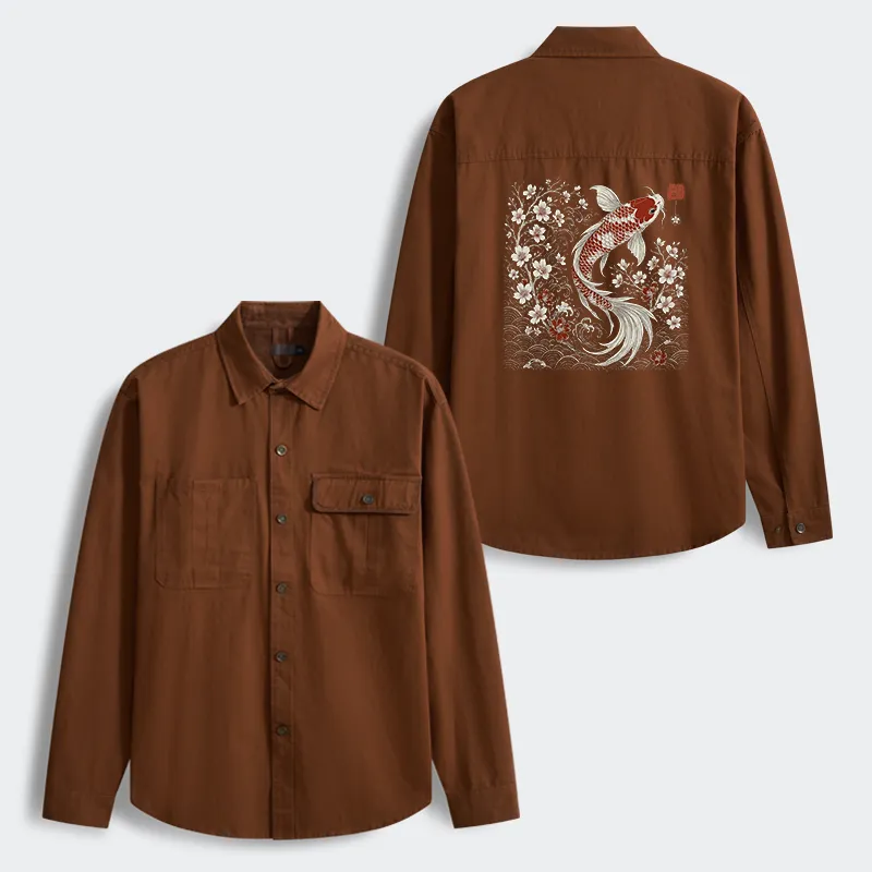 Tokyo-Tiger Vintage Sakura And Koi Men's Corduroy Work Jacket