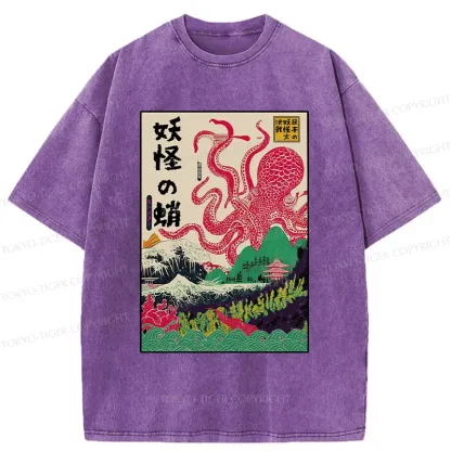 Tokyo-Tiger Octopus Japanese Yokai Washed T-Shirt