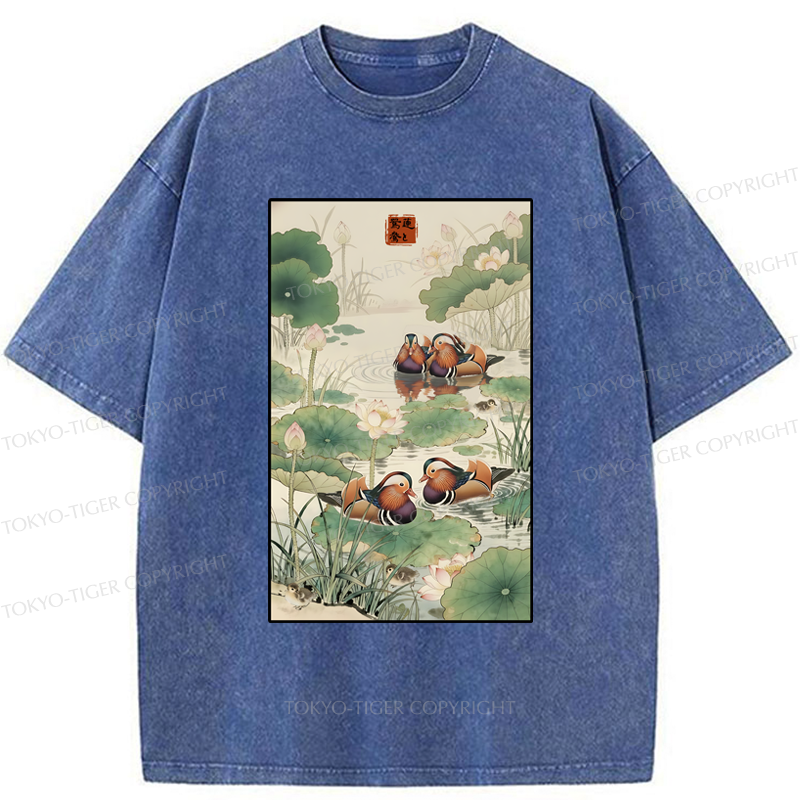 Tokyo-Tiger Lotus and Mandarin Ducks Washed T-Shirt