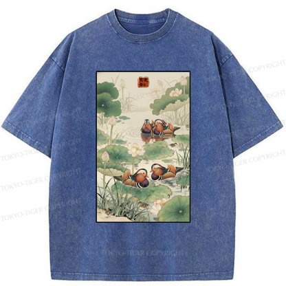 Tokyo-Tiger Lotus and Mandarin Ducks Washed T-Shirt