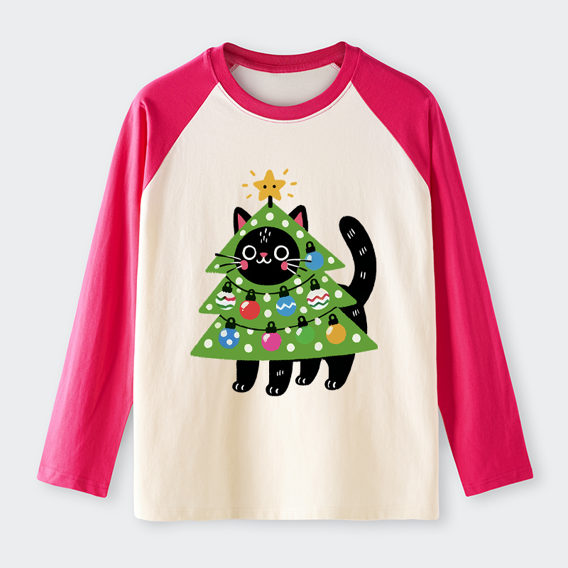 Tokyo-Tiger Christmas Tree Cat Raglan Long Sleeve T-shirt