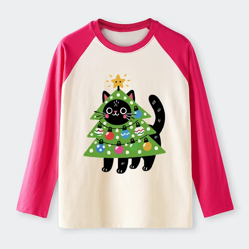 Tokyo-Tiger Christmas Tree Cat Raglan Long Sleeve T-shirt