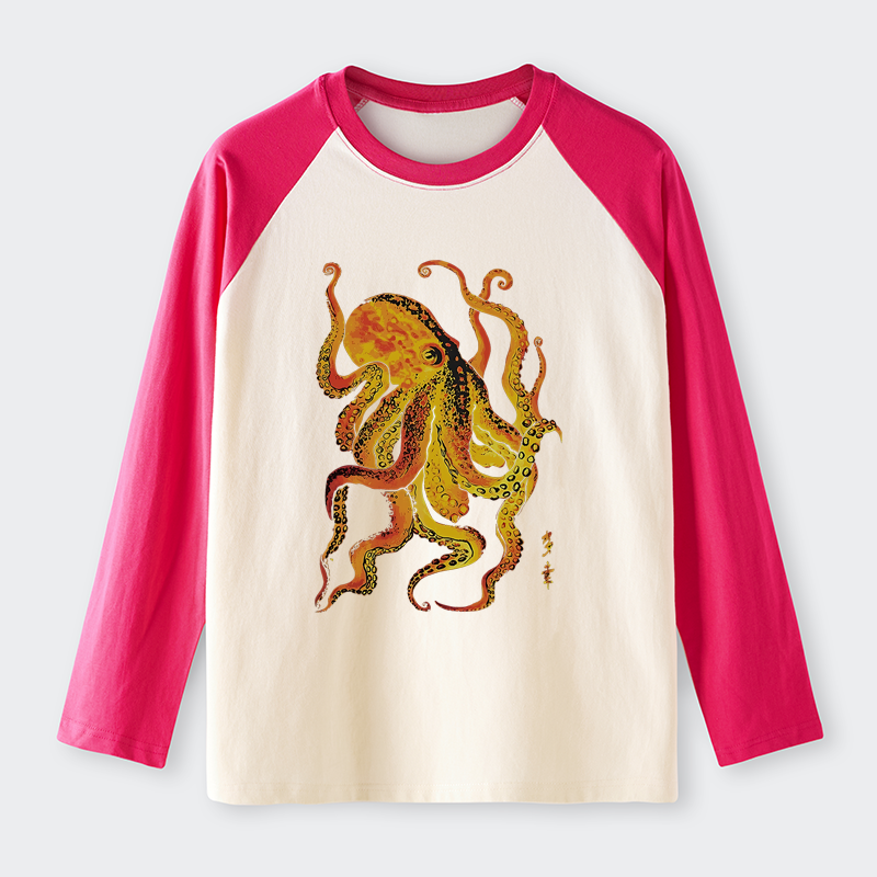 Tokyo-Tiger Deep Sea Gorgeous Octopus Raglan Long Sleeve T-shirt