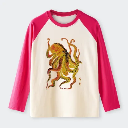 Tokyo-Tiger Deep Sea Gorgeous Octopus Raglan Long Sleeve T-shirt