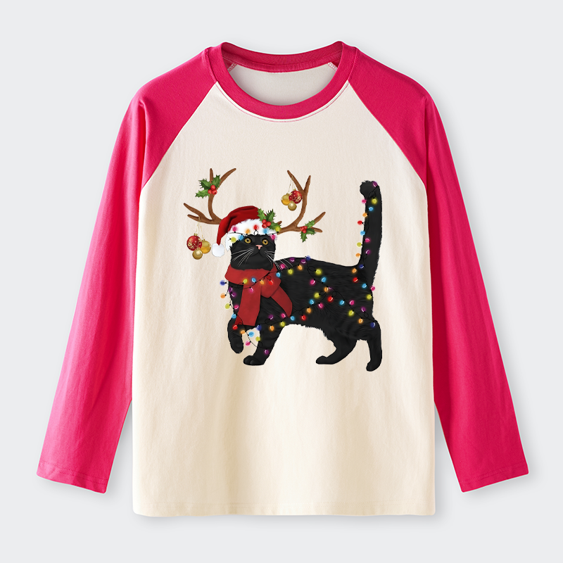 Tokyo-Tiger Christmas Black Cat Raglan Long Sleeve T-shirt