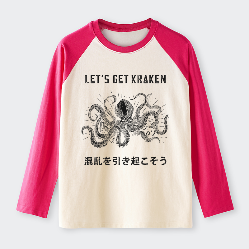 Tokyo-Tiger Funny Octopus：Let’s Get Kraken Raglan Long Sleeve T-shirt