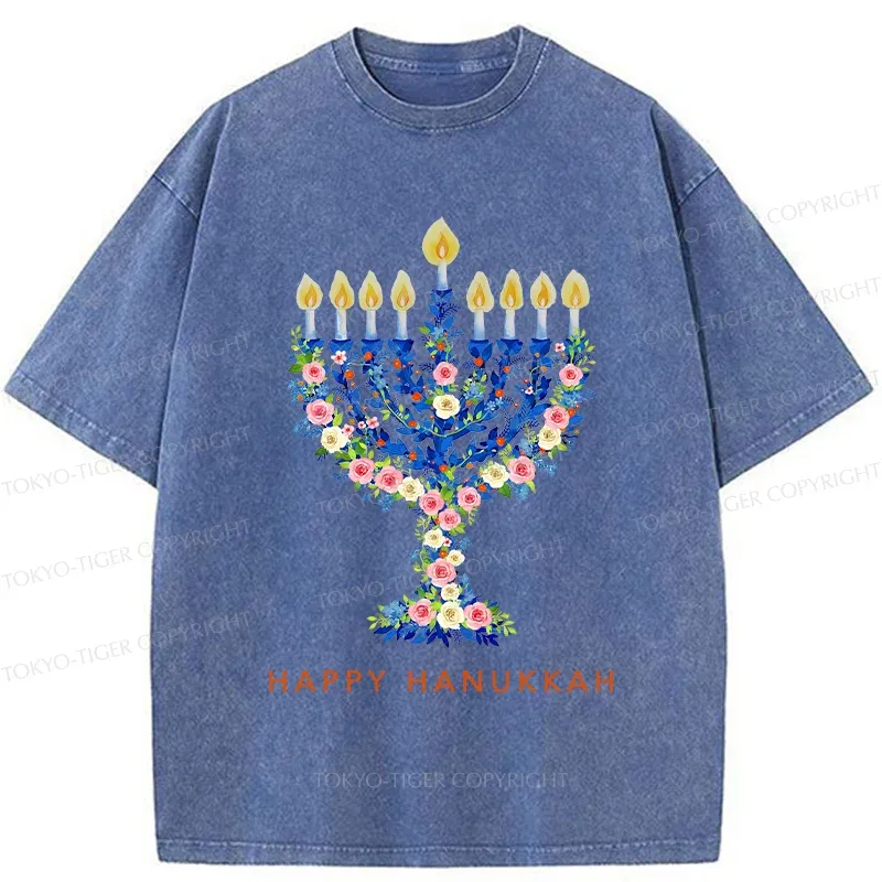 Tokyo-Tiger Hanukkah Candles Washed T-Shirt