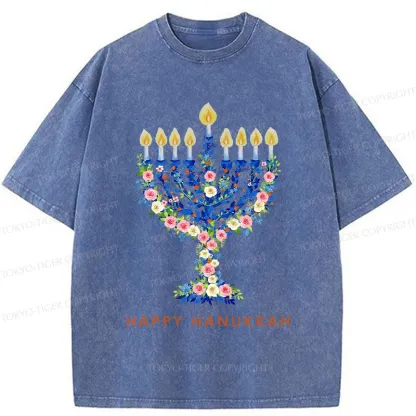 Tokyo-Tiger Hanukkah Candles Washed T-Shirt