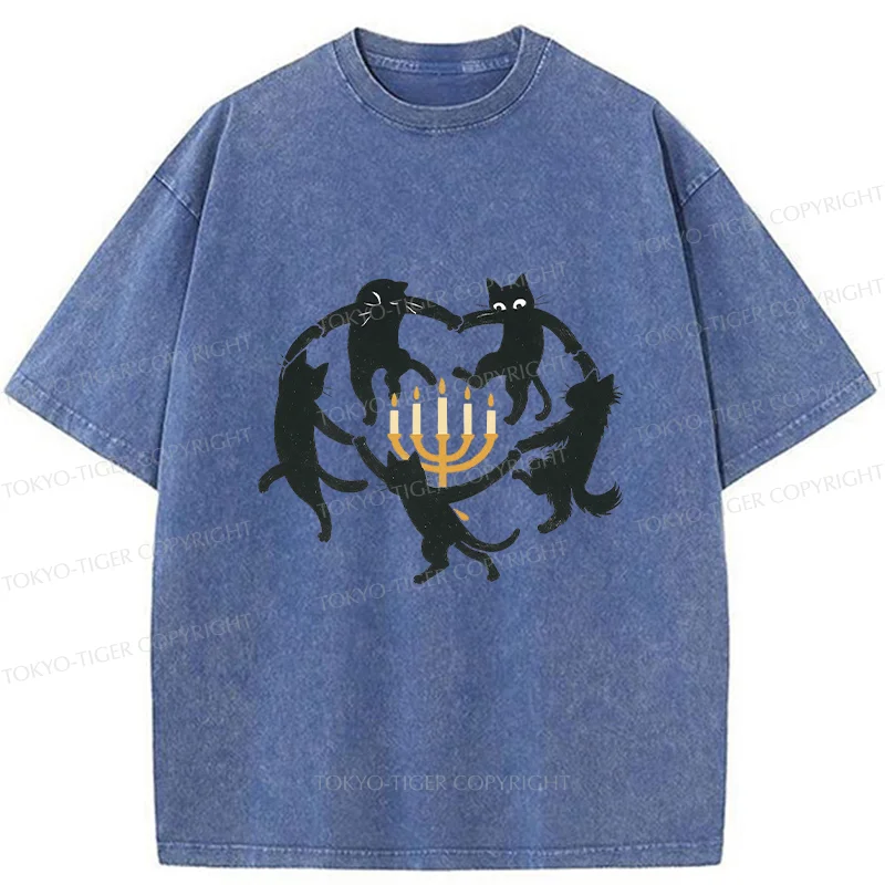 Tokyo-Tiger Hanukkah Black Cat Washed T-Shirt