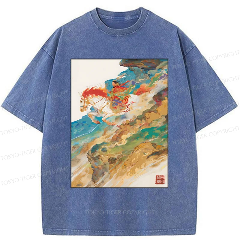 Tokyo-Tiger Landscape Painting Washed T-Shirt
