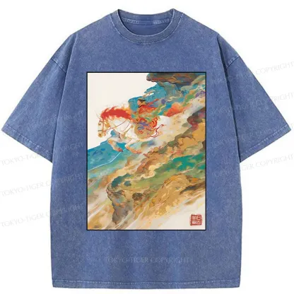 Tokyo-Tiger Landscape Painting Washed T-Shirt