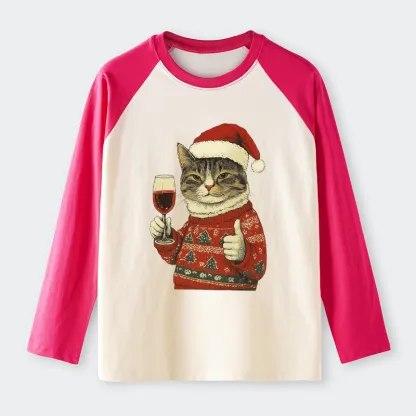 Tokyo-Tiger Christmas Cat Likes Raglan Long Sleeve T-shirt