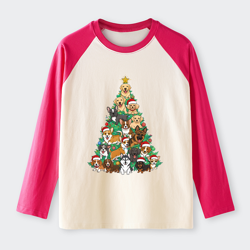 Tokyo-Tiger Christmas Tree Dog Funny Raglan Long Sleeve T-shirt