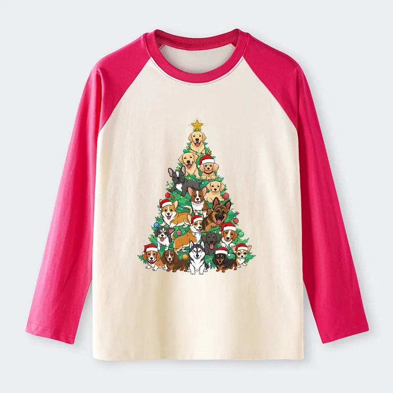 Tokyo-Tiger Christmas Tree Dog Funny Raglan Long Sleeve T-shirt