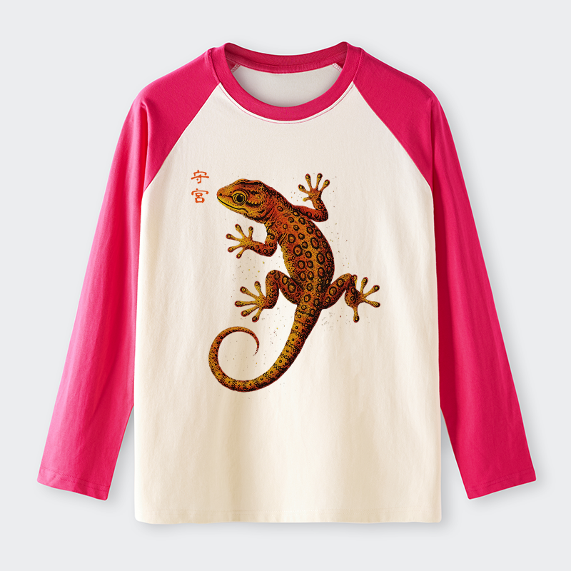Tokyo-Tiger Retro Gecko Funny Raglan Long Sleeve T-shirt