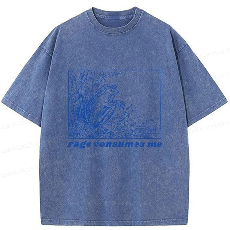 Tokyo-Tiger Rage Consumes Frog Washed T-Shirt