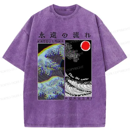 Tokyo-Tiger Ukiyo-e Wave Poster Washed T-Shirt
