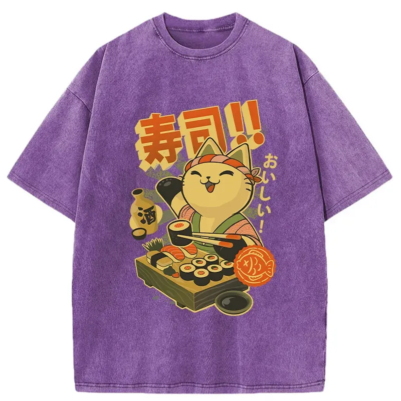 Tokyo-Tiger Cat Chef Special Sushi Washed T-Shirt