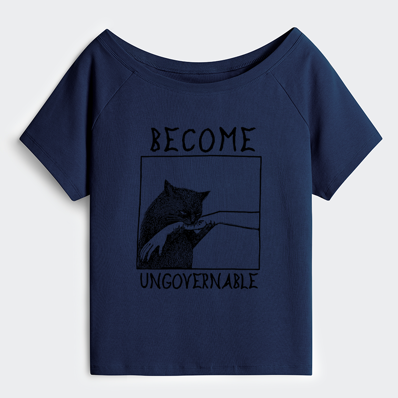 Tokyo-Tiger Cat Biting Arm Off Shoulder T-Shirt