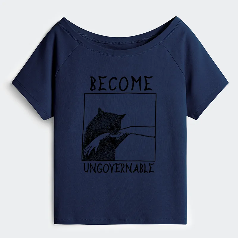 Tokyo-Tiger Cat Biting Arm Off Shoulder T-Shirt