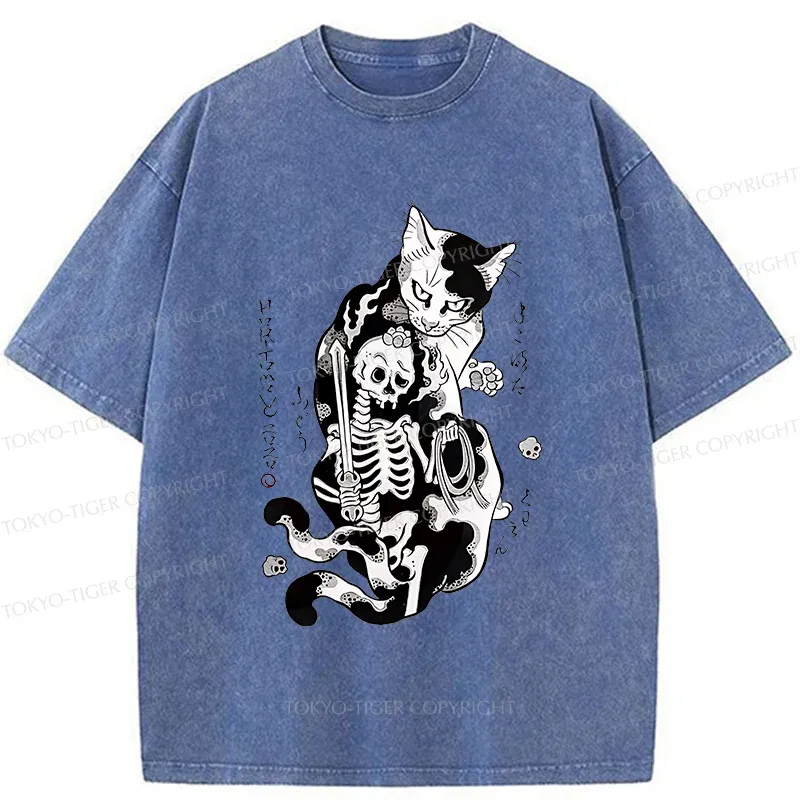 Tokyo-Tiger Tattooed Cat Washed T-Shirt