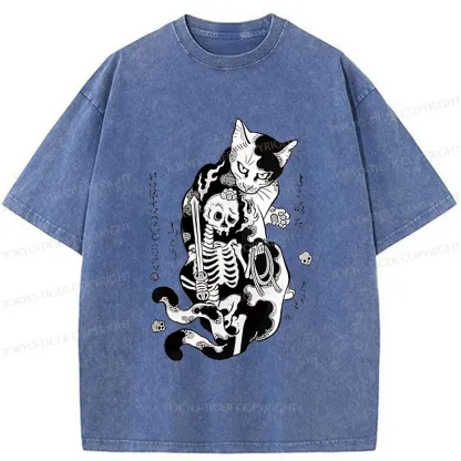 Tokyo-Tiger Tattooed Cat Washed T-Shirt