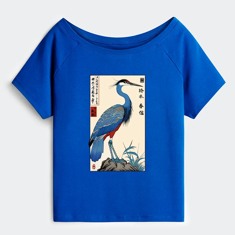 Tokyo-Tiger Colorful Crane Off Shoulder T-Shirt