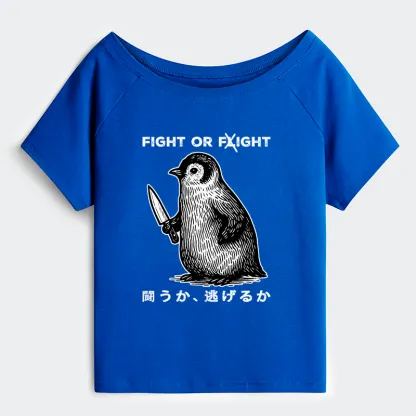 Tokyo-Tiger Funny Fight Or Flight Off Shoulder T-Shirt