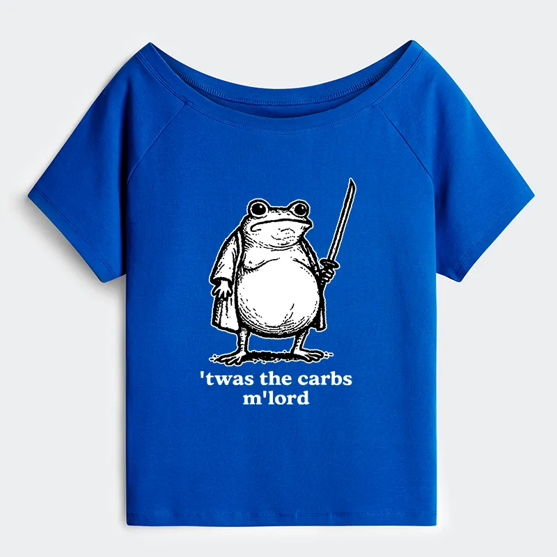 Tokyo-Tiger Funny Fat Samurai Frog Off Shoulder T-Shirt