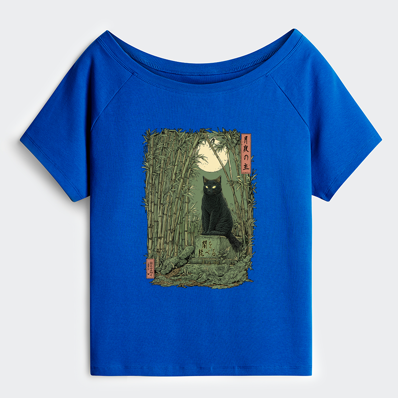 Tokyo-Tiger Black Cat In The Bamboo Forest Off Shoulder T-Shirt