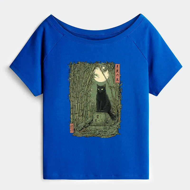 Tokyo-Tiger Black Cat In The Bamboo Forest Off Shoulder T-Shirt