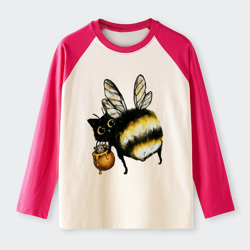 Tokyo-Tiger Cute Catbee Butt Raglan Long Sleeve T-shirt