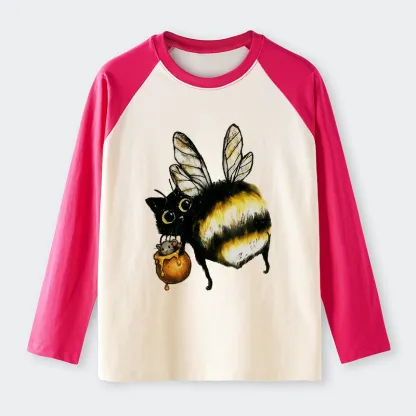 Tokyo-Tiger Cute Catbee Butt Raglan Long Sleeve T-shirt