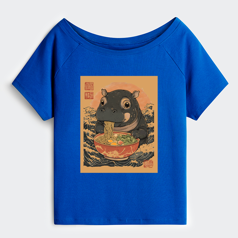 Tokyo-Tiger Moo Deng Eat Ramen Off Shoulder T-Shirt