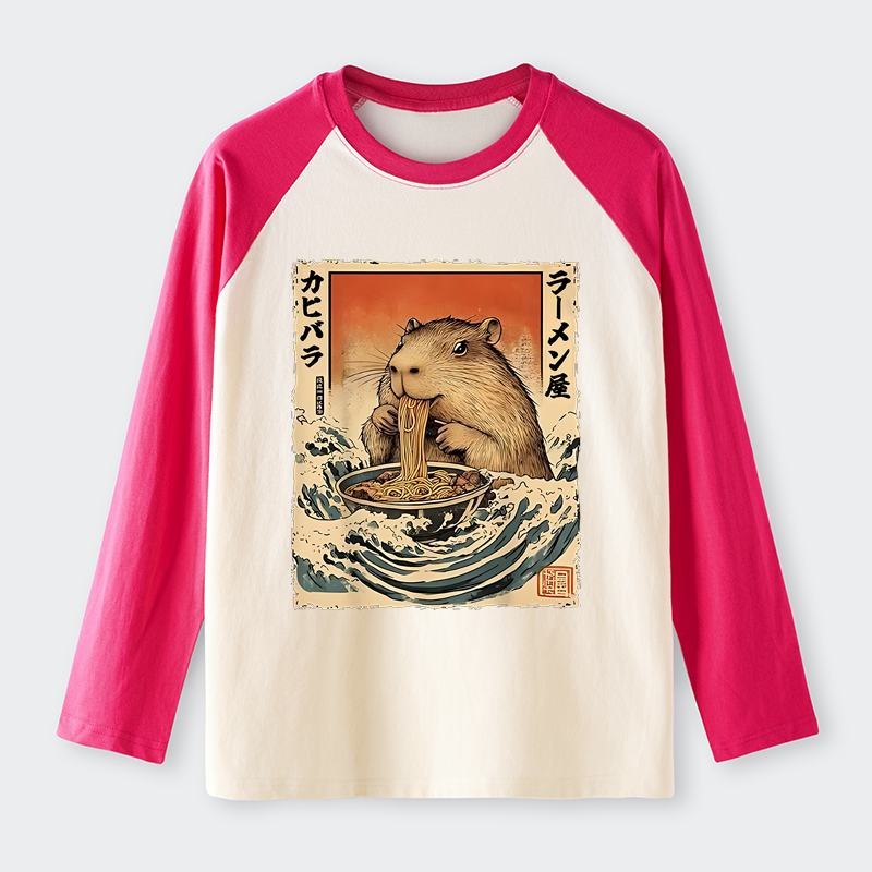 Tokyo-Tiger Hamster Eating Ramen Raglan Long Sleeve T-shirt