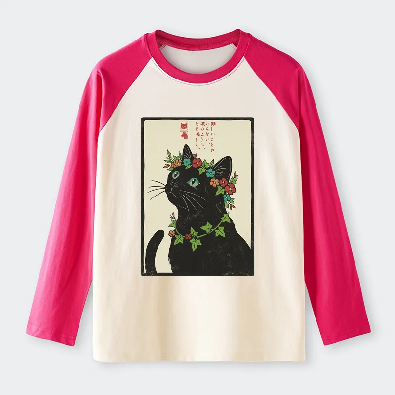 Tokyo-Tiger The Flower-Crowned Cat Raglan Long Sleeve T-shirt