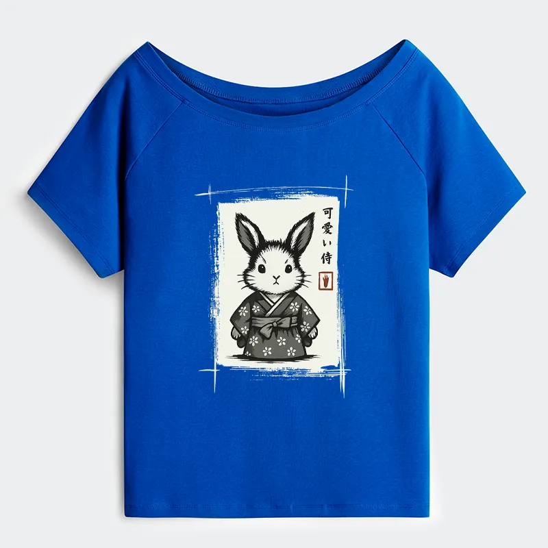 Tokyo-Tiger Woodcut Bunny Off Shoulder T-Shirt