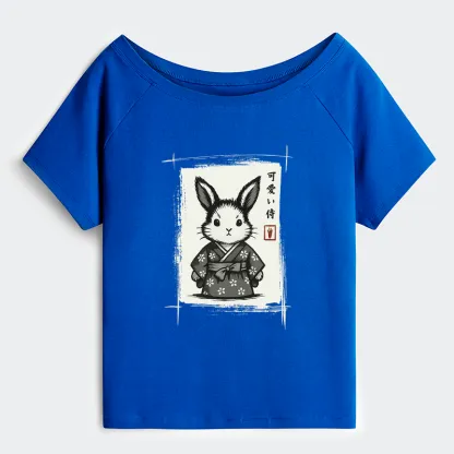 Tokyo-Tiger Woodcut Bunny Off Shoulder T-Shirt