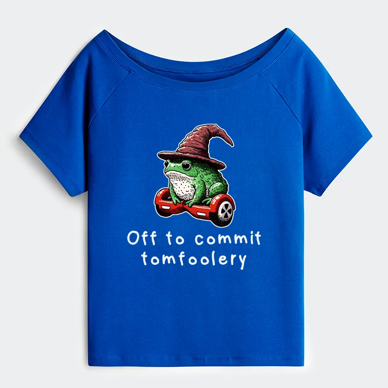 Tokyo-Tiger Japanese Frog Riding A Balance Scooter Off Shoulder T-Shirt