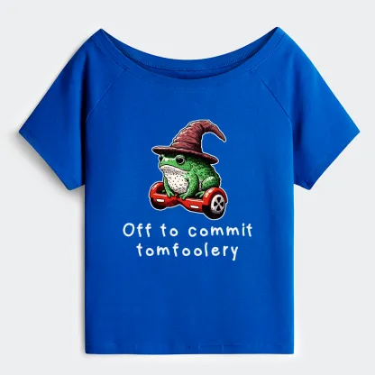 Tokyo-Tiger Japanese Frog Riding A Balance Scooter Off Shoulder T-Shirt