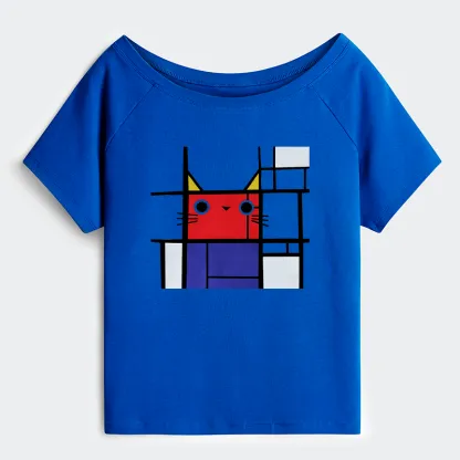 Tokyo-Tiger Abstract Art Cat Off Shoulder T-Shirt